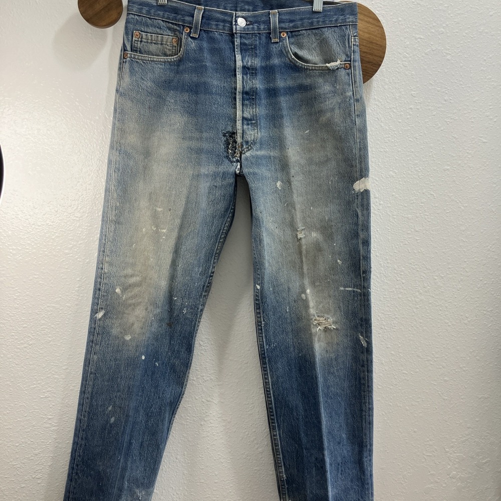 VTG Levis 501xx Jeans 1991 Made In USA Mens 35x34 (32x31) Blue Denim Distress